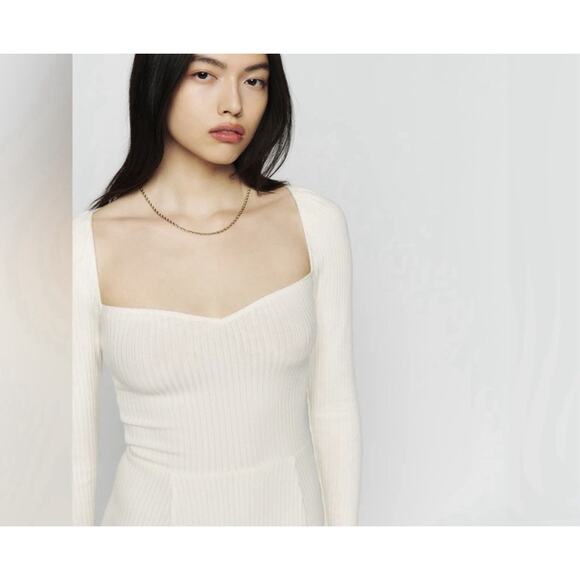 Reformation White Dress XS Bruno Stretch Knit Striped - Picture 5 of 16